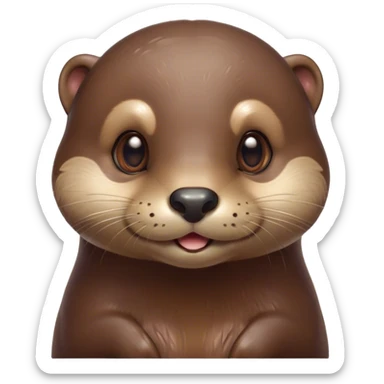 Cinematic Cute Otter Portrait Emoji, Head tilted playfully and inquisitively, featuring a glossy, streamlined brown Fur with a cute, twitching nose and round, sparkling eyes filled with curiosity, Simplified yet irresistibly adorable features, highly detailed, glowing with a warm, friendly glow, high shine, affectionate and sprightly, stylized with a touch of aquatic whimsy, bright and endearing, soft glowing outline, capturing the essence of a mischievous yet loving otter, so playful it feels like it could splash out of the screen and into your arms! sticker