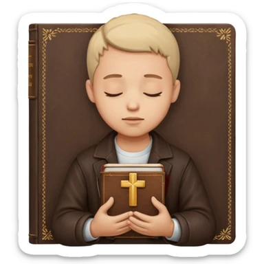 Guy who reads Bible with cross on it and with his eyes closed in prayer. Nothing in the background  sticker