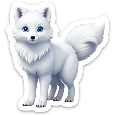 cinematic-arctic-fox-realistic-full-body-standing-emoji,-fluffy-tail-curled-slightly-around-its-white paws,-thick-sleek-white-fur-blending-into-the-snowy-landscape,-head-tilted-dramatically,-bright-blue-eyes-glistening-with-intelligence,-simplified-yet-realistic-focused-features,-highly-detailed,-glowing-with-an-almost-sarcastic-glow expressive eyes sticker