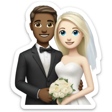Wedding couple, groom white skin with dark brown hair and brown eyes, bright with white skin blonde hair and blue eyes sticker