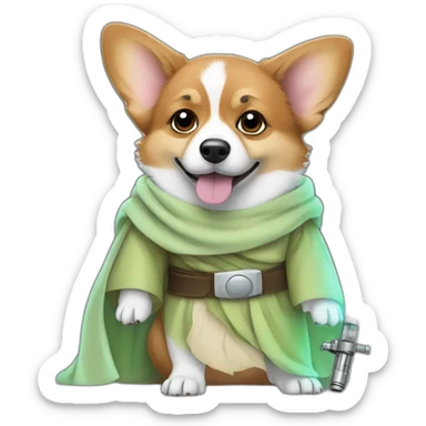 Corgi dress as yoda with light saber sticker