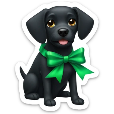 black dog wearing a green christmas bow around her neck sticker