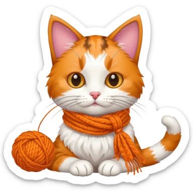 Cat knitting a tiny scarf sticker