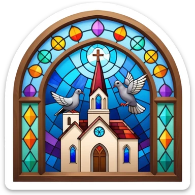 Pigeon on a colourful window of church sticker