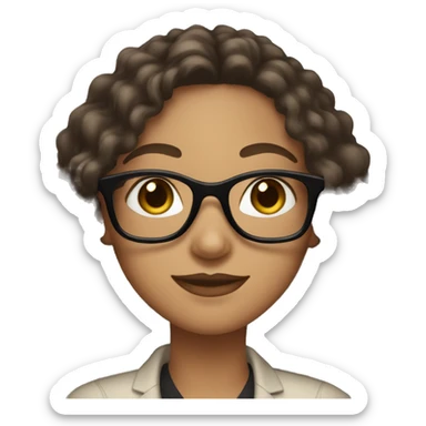 light brown skinned woman with long black curly hair and glasses sticker