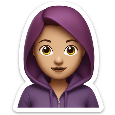 memoji of a woman with a laptop in front, 
apple-style,
modern,
dark red hair,
purple zip-hoodie,
computer in hand, 
white skin, 
an avatar image gonna be round  sticker