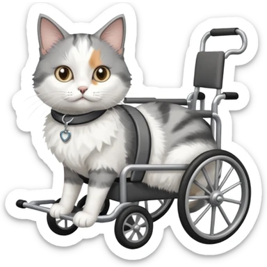 disabled grey and white cat in cat wheelchair sticker