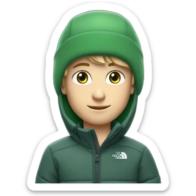 white boy,green eyes with noth face cap winter,zip north face mi-long hair sticker