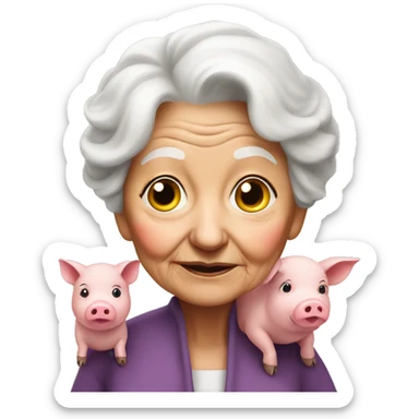 Very old women with cute pig sticker