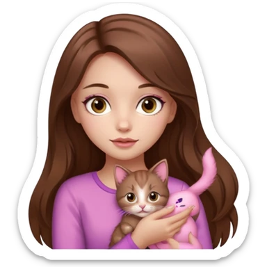 Pretty girl long hair Brown makeup pink kitten sticker