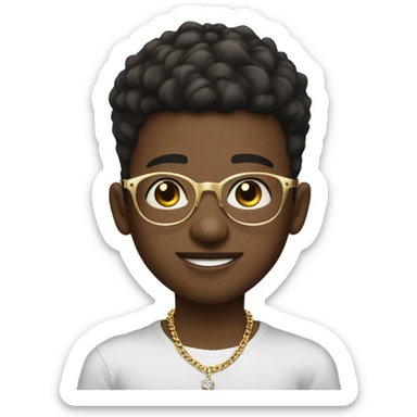 Boy with round clear glasses and low taper fade and a real gold necklace and a diamond bracelet sticker