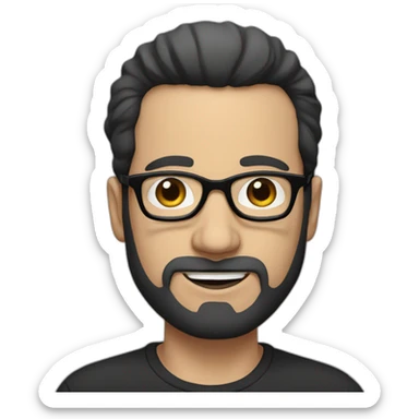 White man with medium black beard, black glasses, and black receding hair, and a quite big nose sticker