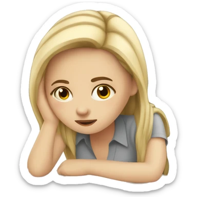 Tired white girl at desk  sticker