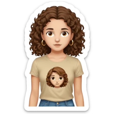 full body, very beautiful italian girl, dark brown eyes, looking like Emma Watson, with curly and big volume very bright brown hair, and a golden piercing ring in nose on left side, pulling up

 sticker