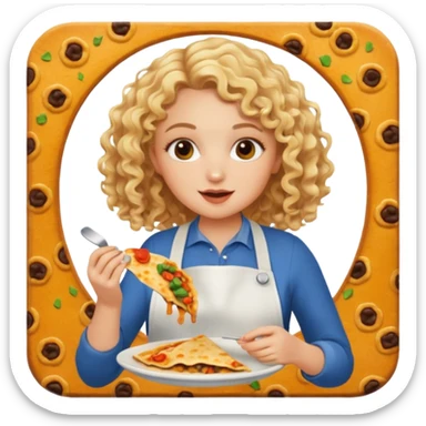 mujer con pelo rubio rizado comiendo quesadillas quemadas sabor bebé. sticker