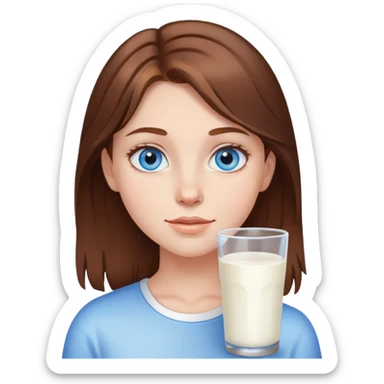 Brown hair blue eyed girl with milk on face sticker