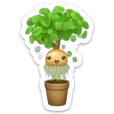Cute brown jellyfish planting money tree sticker