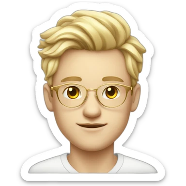 19 years old boy like a gentleman white skin tone. With golden optic glasses. Wearing old money style sticker