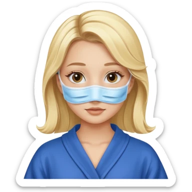 Blonde hair girl with a beauty face mask and a blue robe on sticker