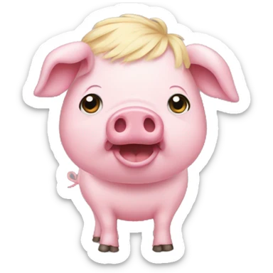 full body pink pig wearing a blonde wig sticker