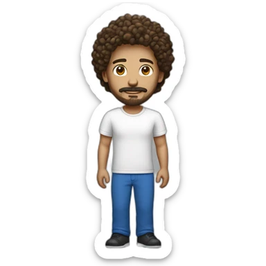 a white brown man with a small beard with a mustache with curly hair a wide white tshirt and wide blue pants sticker