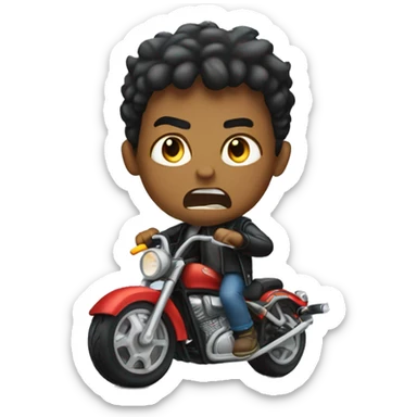 Angry boy with motorcycle sticker