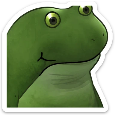 green bufo frog holding a tiny flag sticker