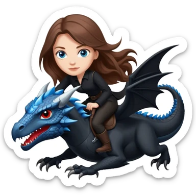 Me, a white female with long brown hair, and blue eyes, wearing nothing but black clothes, and riding a VERY BLACK wyvern/dragon with HINTS of RED, to your work sticker