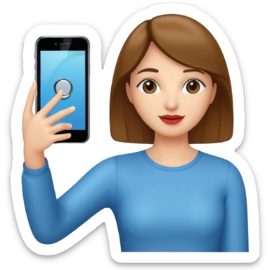 mirror woman holding her phone having selfie sticker