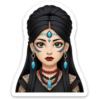 white shaman woman black clothes black accesories face tattoos sticker