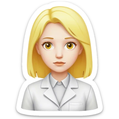 science womman with white clothes with yellow hair sticker