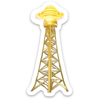 A tall broadcast tower icon emitting golden signal waves, with glowing accents, symbolizing four years of membership loyalty sticker