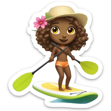cute paddle boarding girl, with flower in her hair sticker