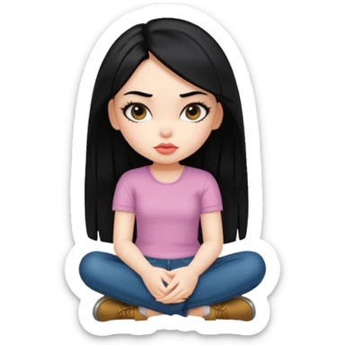 a pretty bratz fair girl with black hair sitting bored sticker