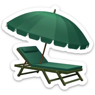 dark green lounge chair and white beach umbrella, minimalism, iOS emoji style, no faces or smileys sticker