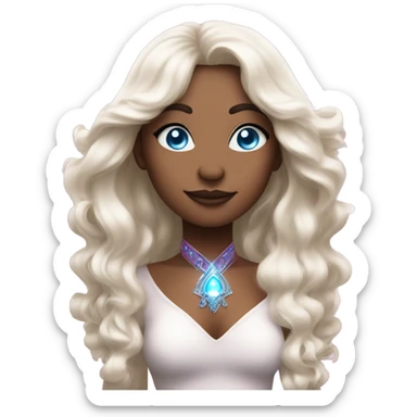 magical diva with thin pink andromedan skin long hair and blue eyes glowing third eye sticker