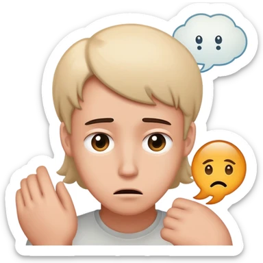 Person with thought bubble containing lock, confused expression, mental block sticker