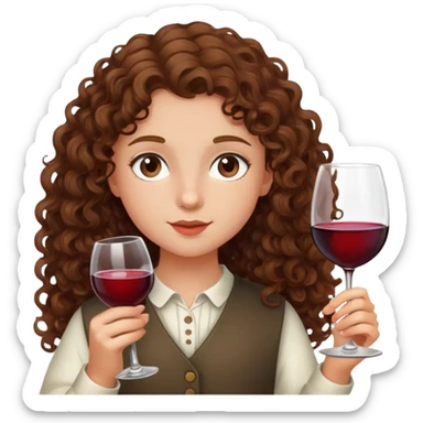 A 12 year old girl with brown curly hair drinking wine  sticker