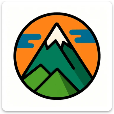 little alchemy style icon
subject: mountain
border: medium-black
shape: round, circular
background: white
style: full color fill with medium black outlining sticker