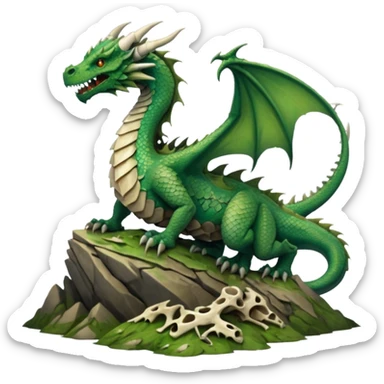 A giant dragon sitting on a mountain looking at the other dragon that is cover in bones sticker