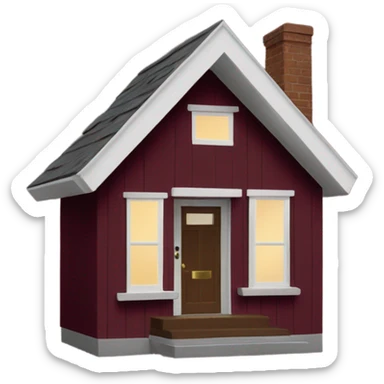 Maroon colored cedar house with small porch sticker