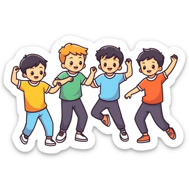 A group of young boys dancing on a scene  sticker
