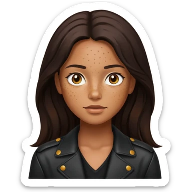 Tan skin with freckles, long dark hair, hazel eyes Dominatrix  sticker