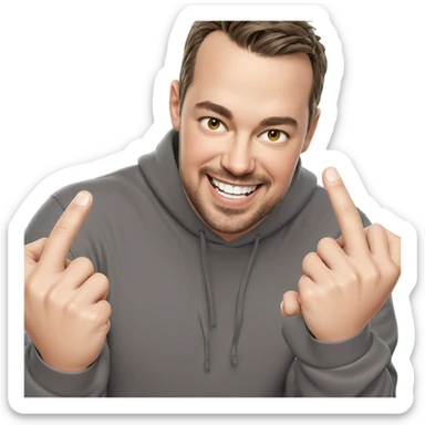 smiling boy giving middle finger sticker