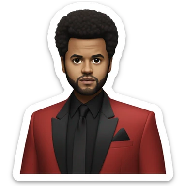 the weeknd with afro hair and red suit jacket  sticker