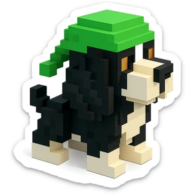 A black and white Russian Cocker Spaniel puppy wearing a green durag, facing right sticker