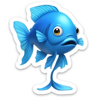 blue fish stands on legs sticker