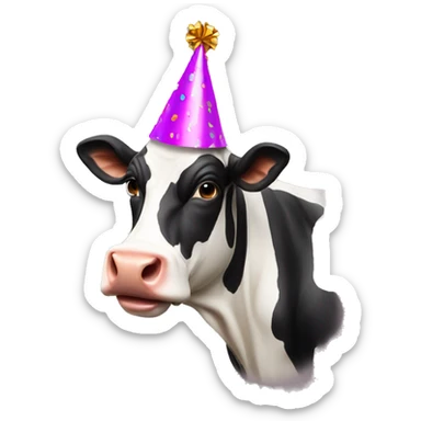 Cow with a party hat sticker