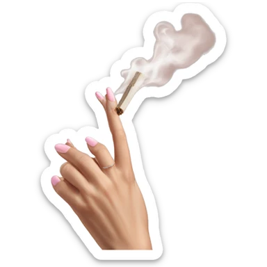 feminine pale hand with short light pink nails holding smoking palo santo realistic soft textures sticker