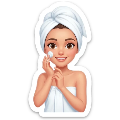 A girl wrapped in a towel, doing her skincare routine, head and body covered, radiating feminine charm. sticker
